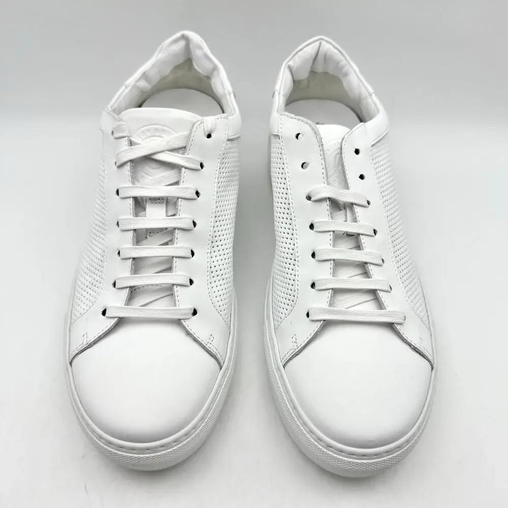 Johnston & Murphy Mens Jake Perf U Lace to Toe Sneaker US 8.5 White Leather EUC